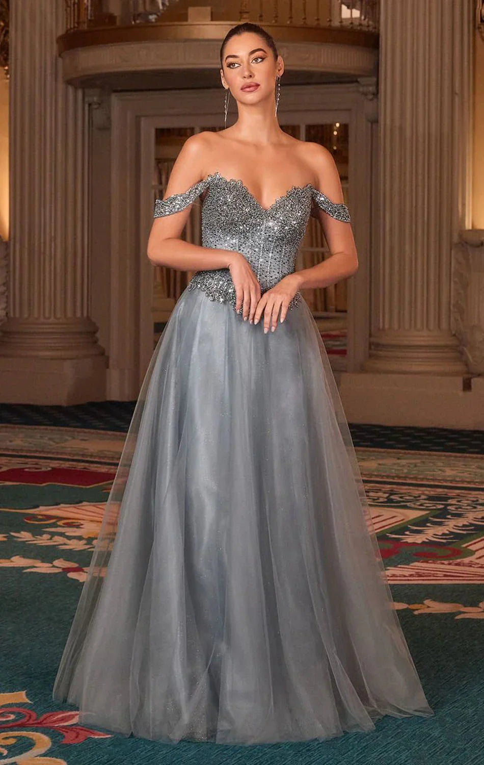 NOELLE GOWN A LINE GLITTER TULLE DRESS