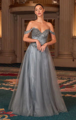 NOELLE GOWN A LINE GLITTER TULLE DRESS