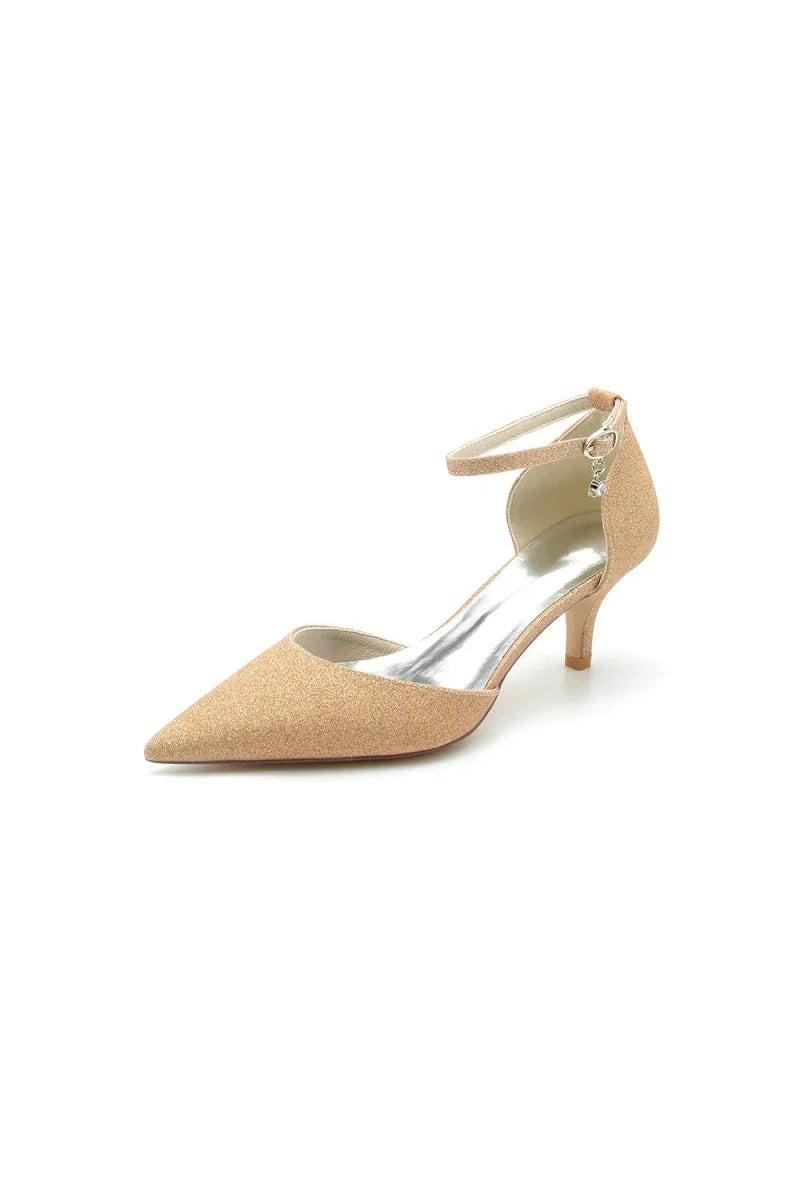 Glitter Pointed Toe Wedding Shoes with Ankle Strap