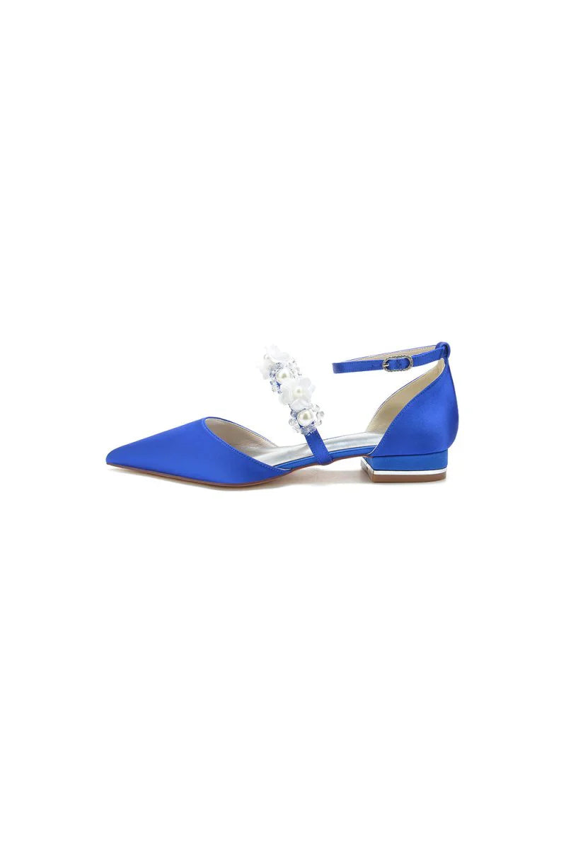 Flower Pearl Buckle Strap Pointed Toe Flats