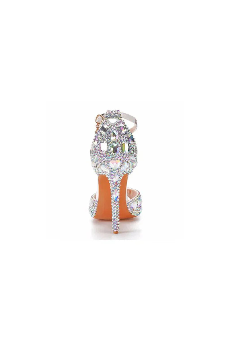 Peep Toe Big colored rhinestones Ankle Strap Stiletto Heels
