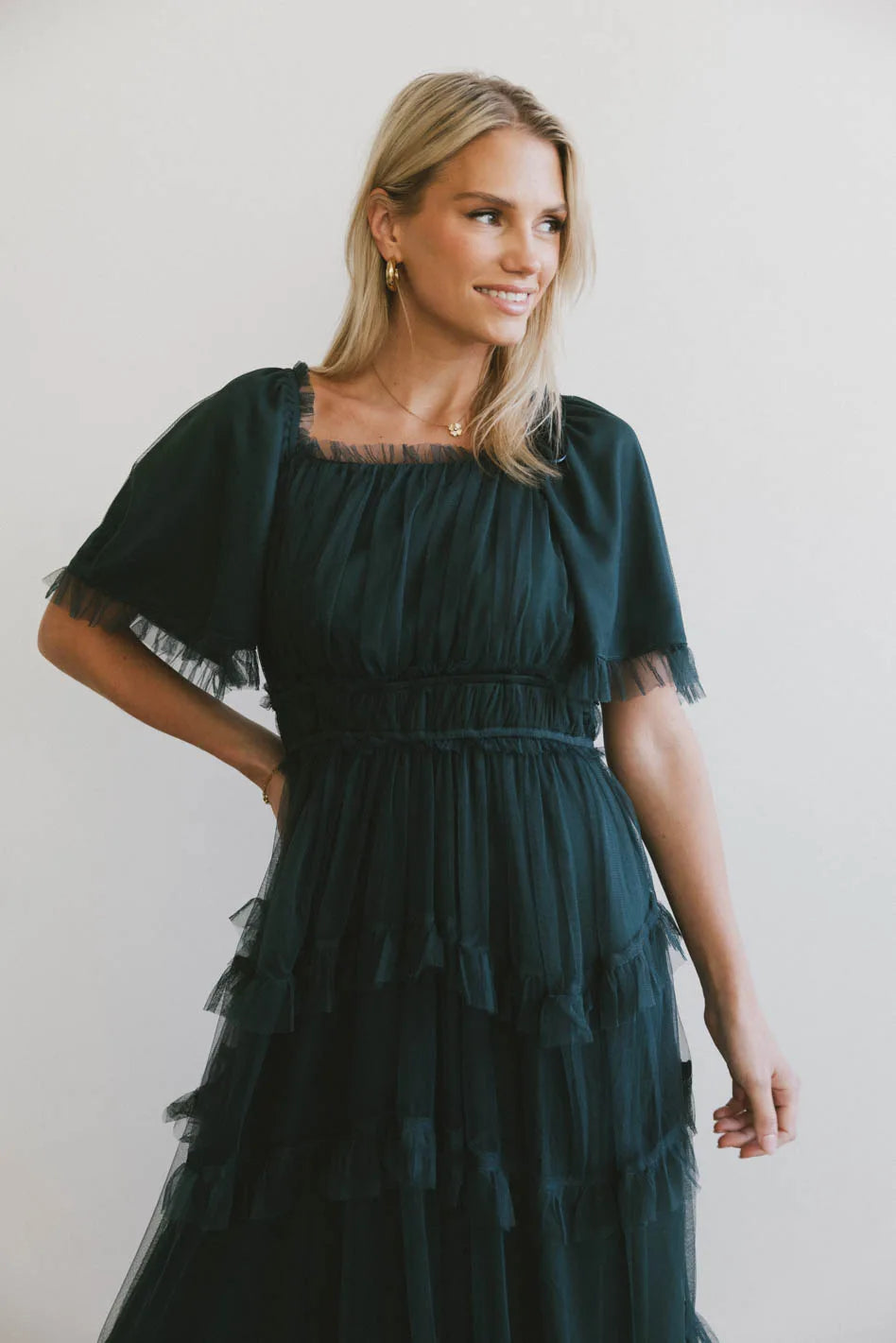 Eugena Ruffled Maxi Dress in Hunter Green FINAL SALE