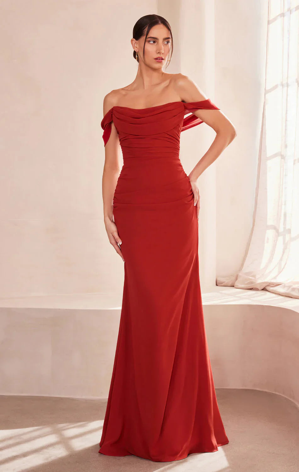 Faye Gown Chiffon Off the Shoulder Fitted Dress