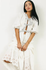 Elvie Peplum Tie Blouse in White FINAL SALE
