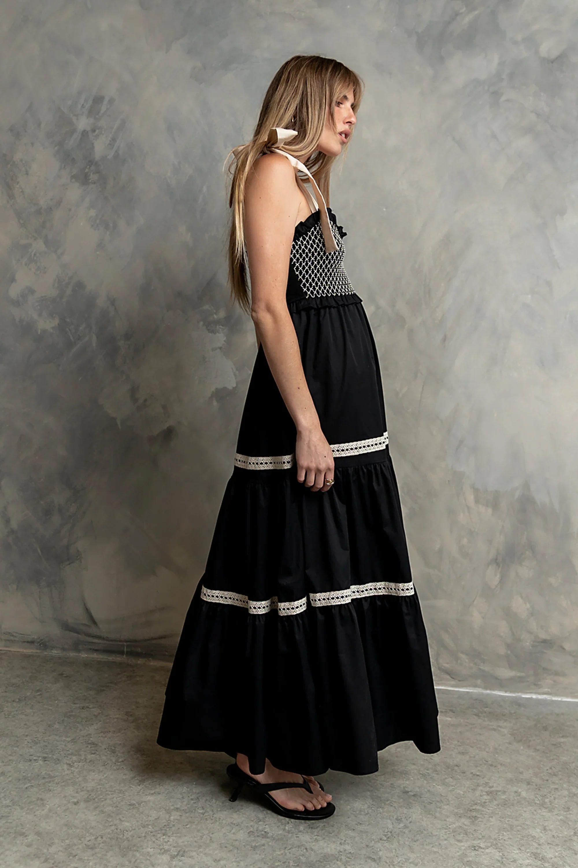 Mollie Tiered Maxi Dress in Black