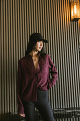 Finley Button Up in Wine FINAL SALE