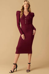 Size Small YOUNG LOVE BURGUNDY PUFF SLEEVE SWEATER DRESS FINAL SALE