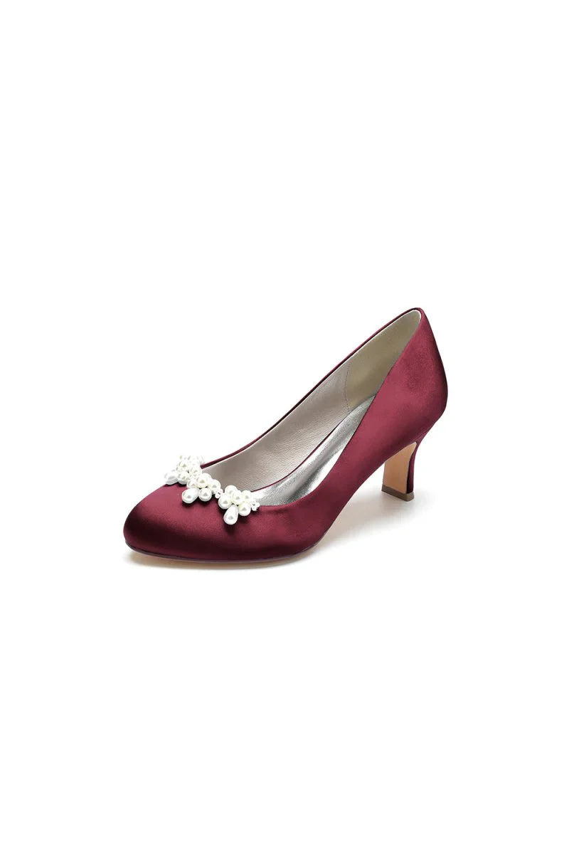 Round Toe Pearl Chunky Heels