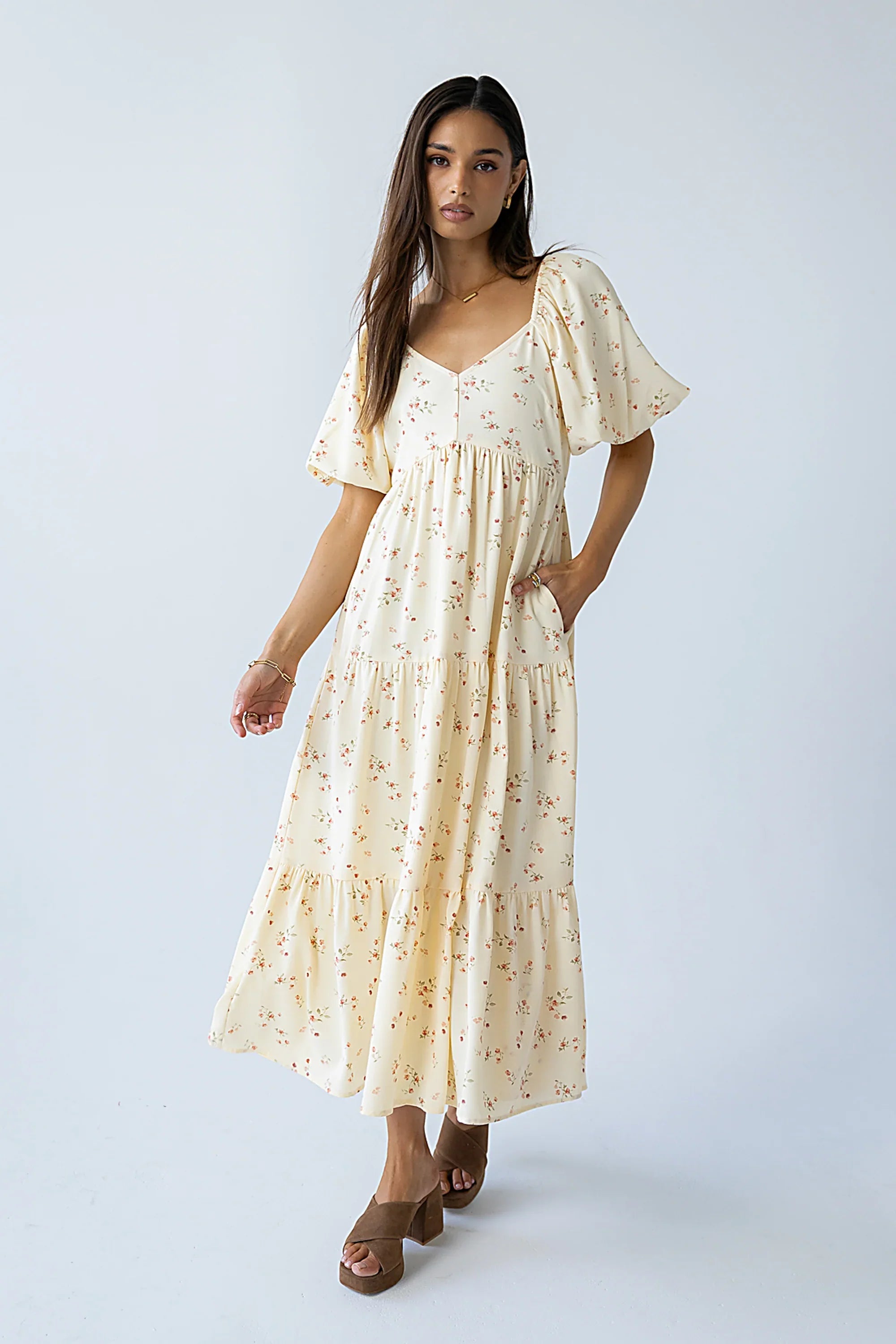 Amy Floral Maxi Dress in Yellow