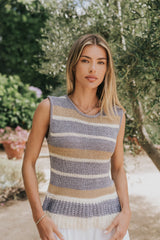 Tessa Striped Top in Dusty Blue
