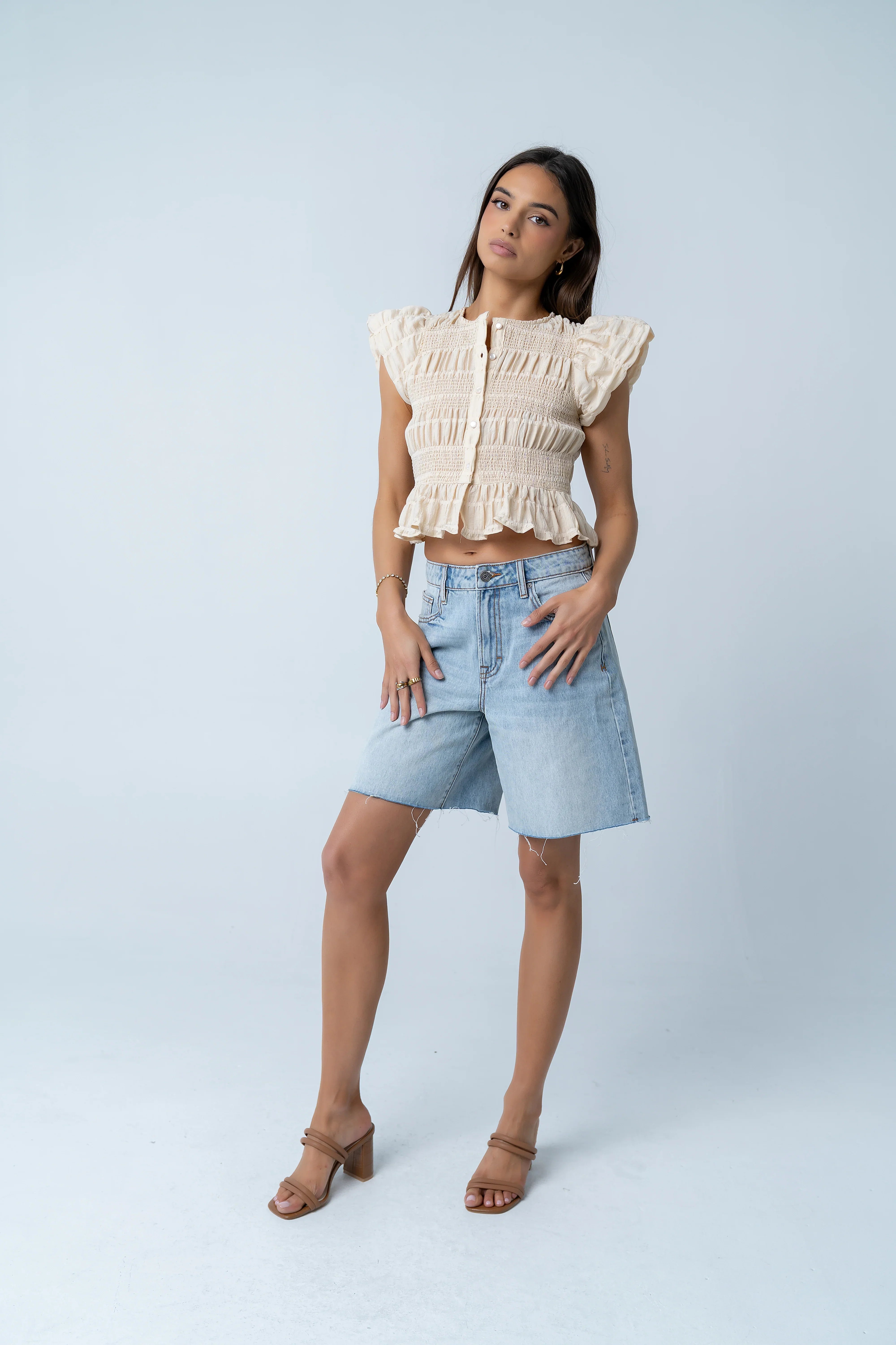 Holly Smocked Blouse in Cream