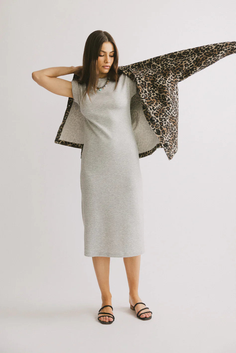 Lauren Tee Shirt Midi Dress in Heather Grey FINAL SALE