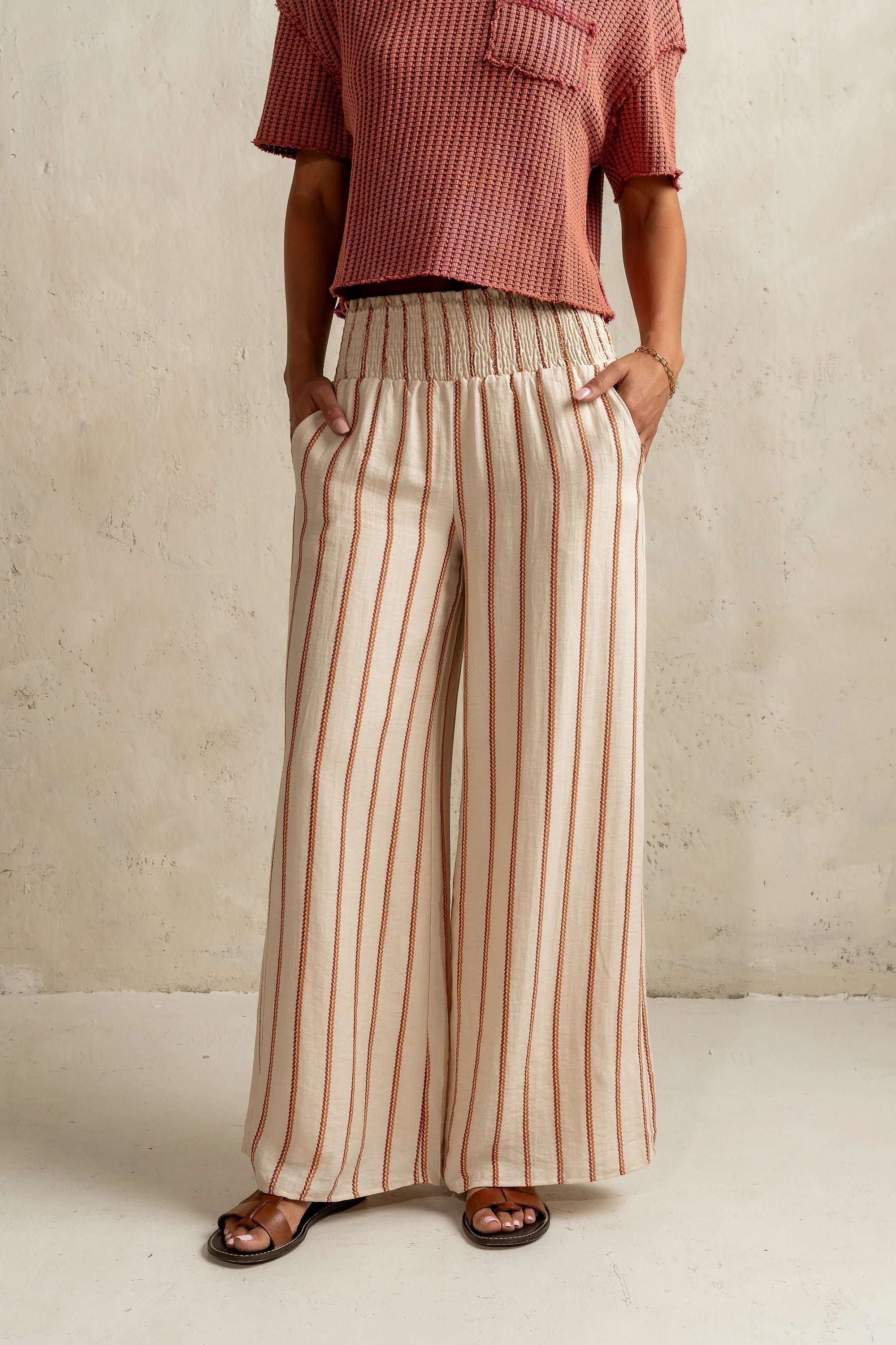 Emery Striped Wide Leg Pants in Taupe FINAL SALE