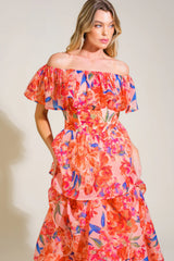 STROLL THE AVENUES MIDI DRESS PEACH