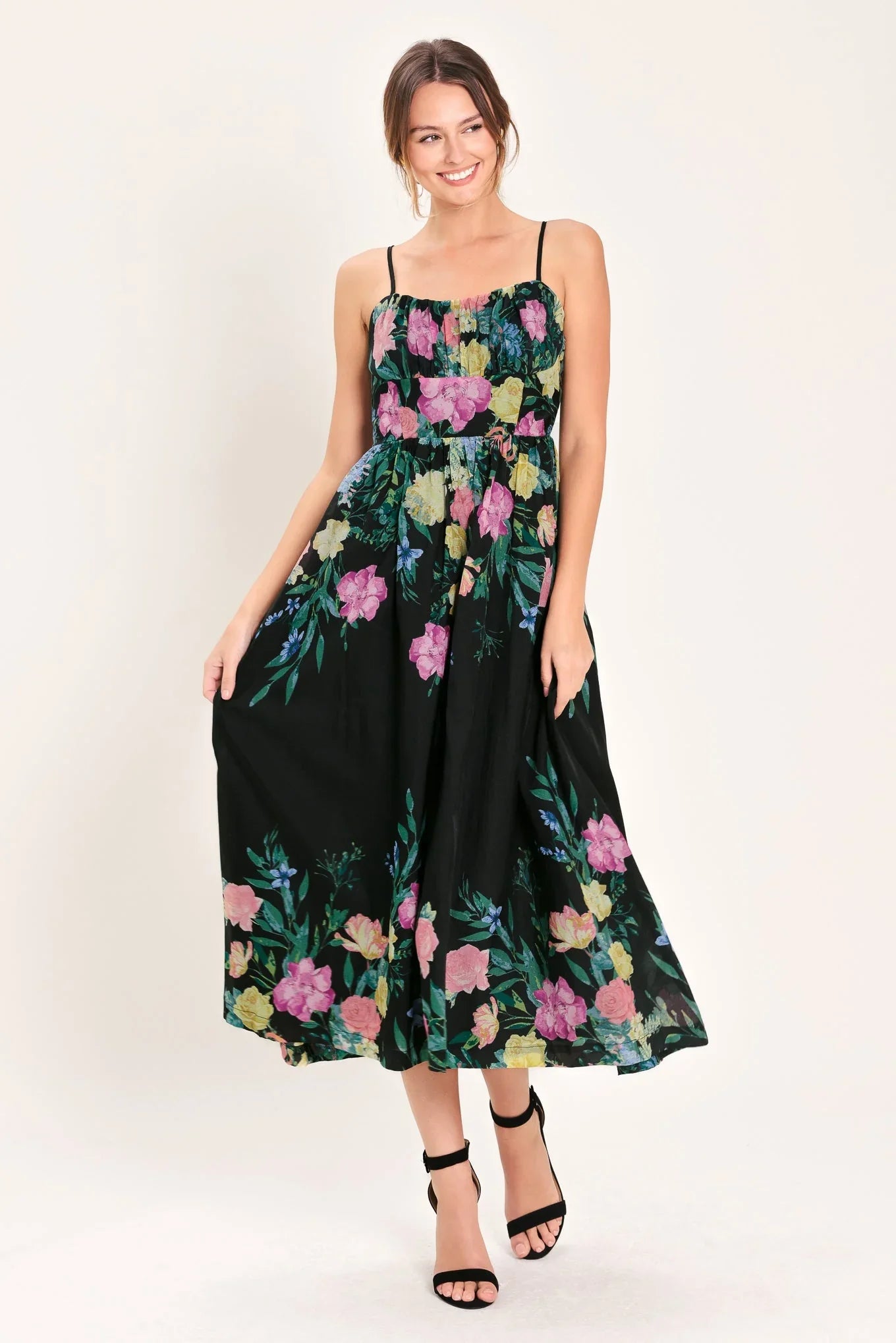 SHADOW FLORAL MIDI DRESS