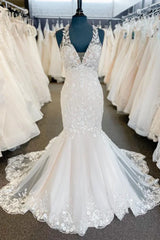 Halter Appliqued White Nude Mermaid Lace Wedding Dress