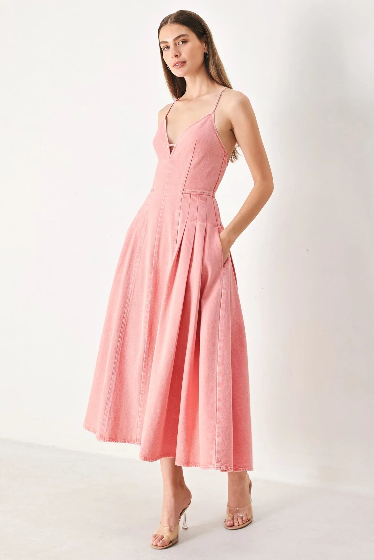 PINK HAZE TWILL MIDI DRESS