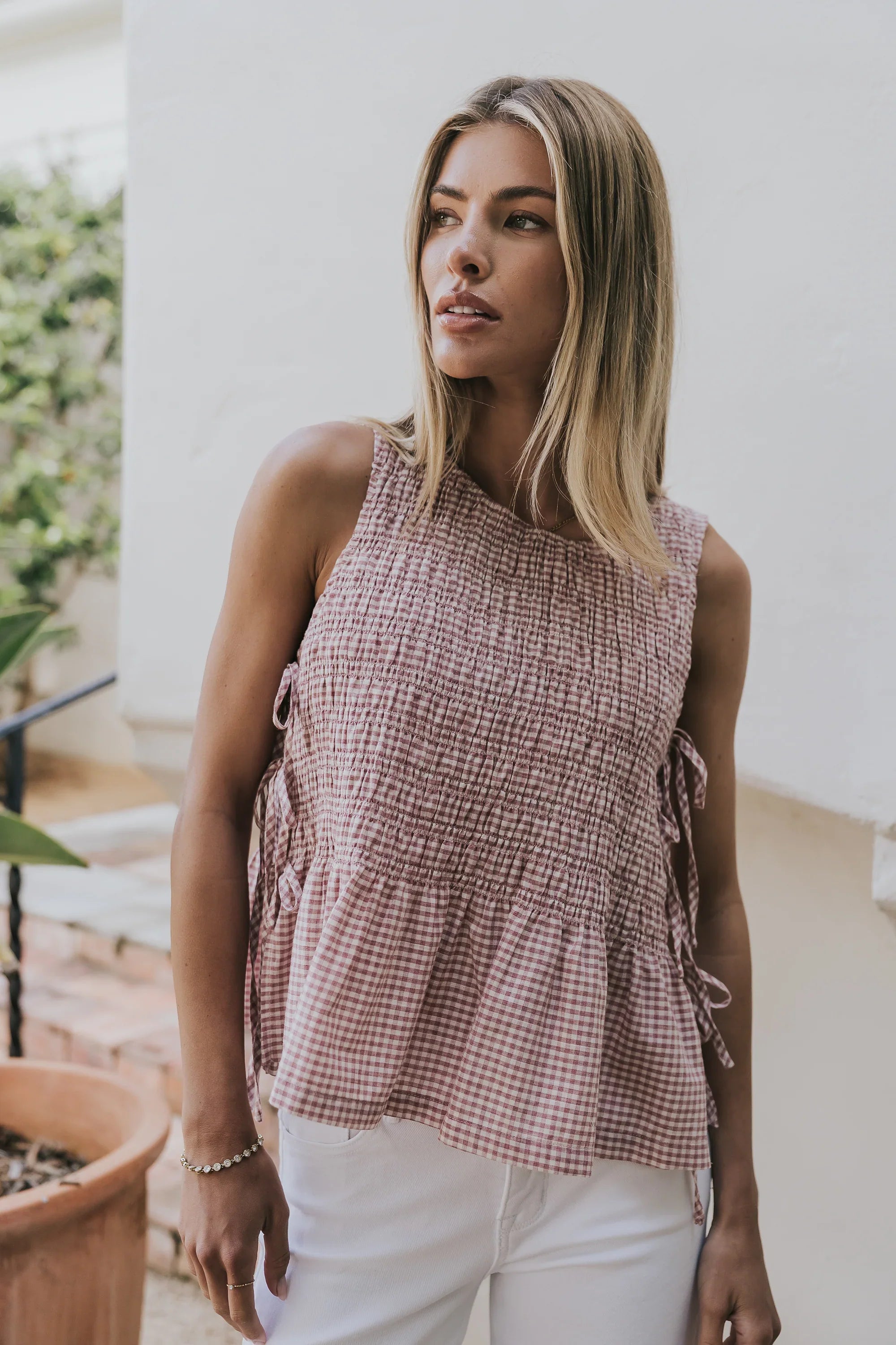 Jeremy Smocked Blouse in Berry