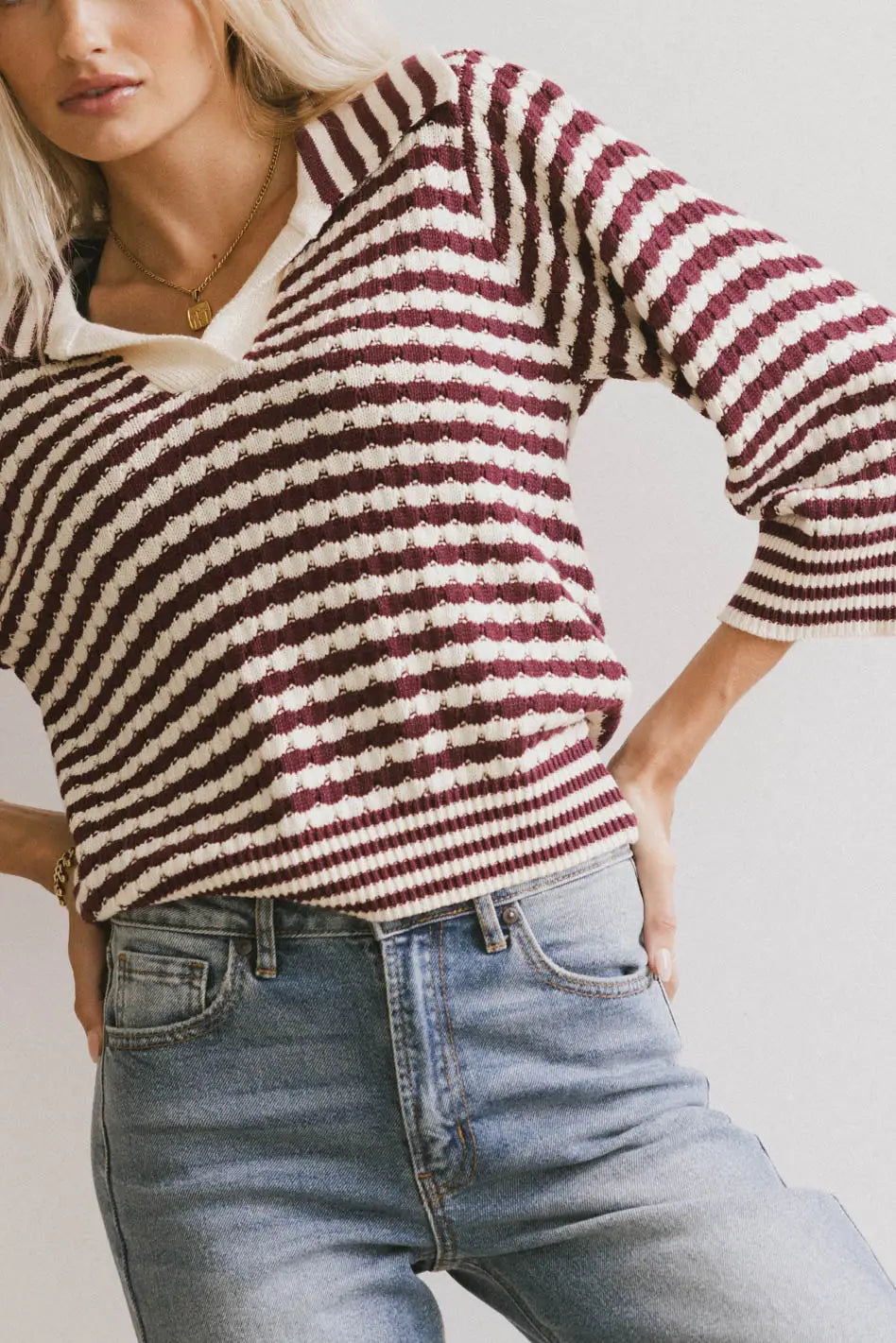 Mason Collared Sweater in Burgundy FINAL SALE