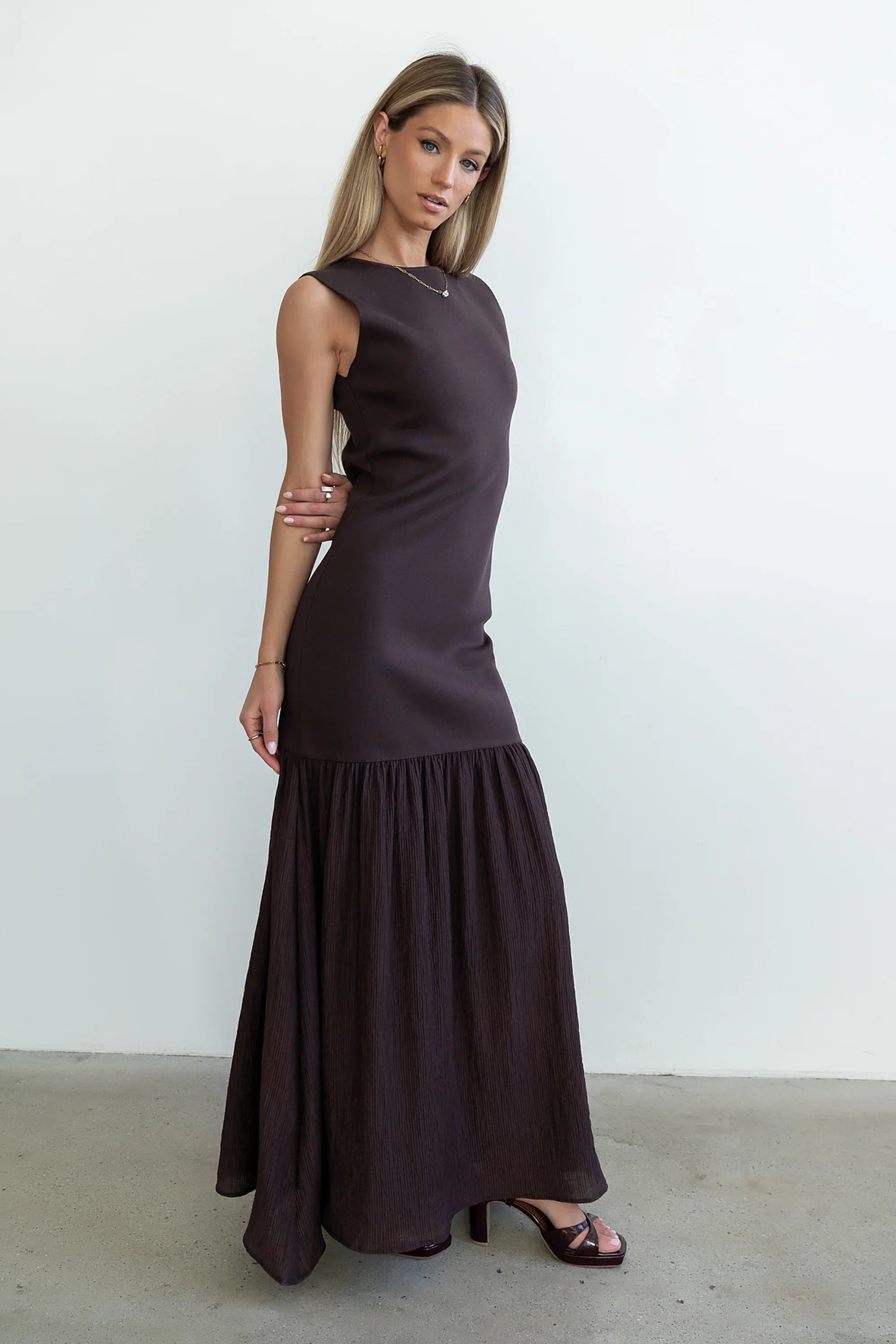 Lindsey Mermaid Maxi Dress in Brown FINAL SALE