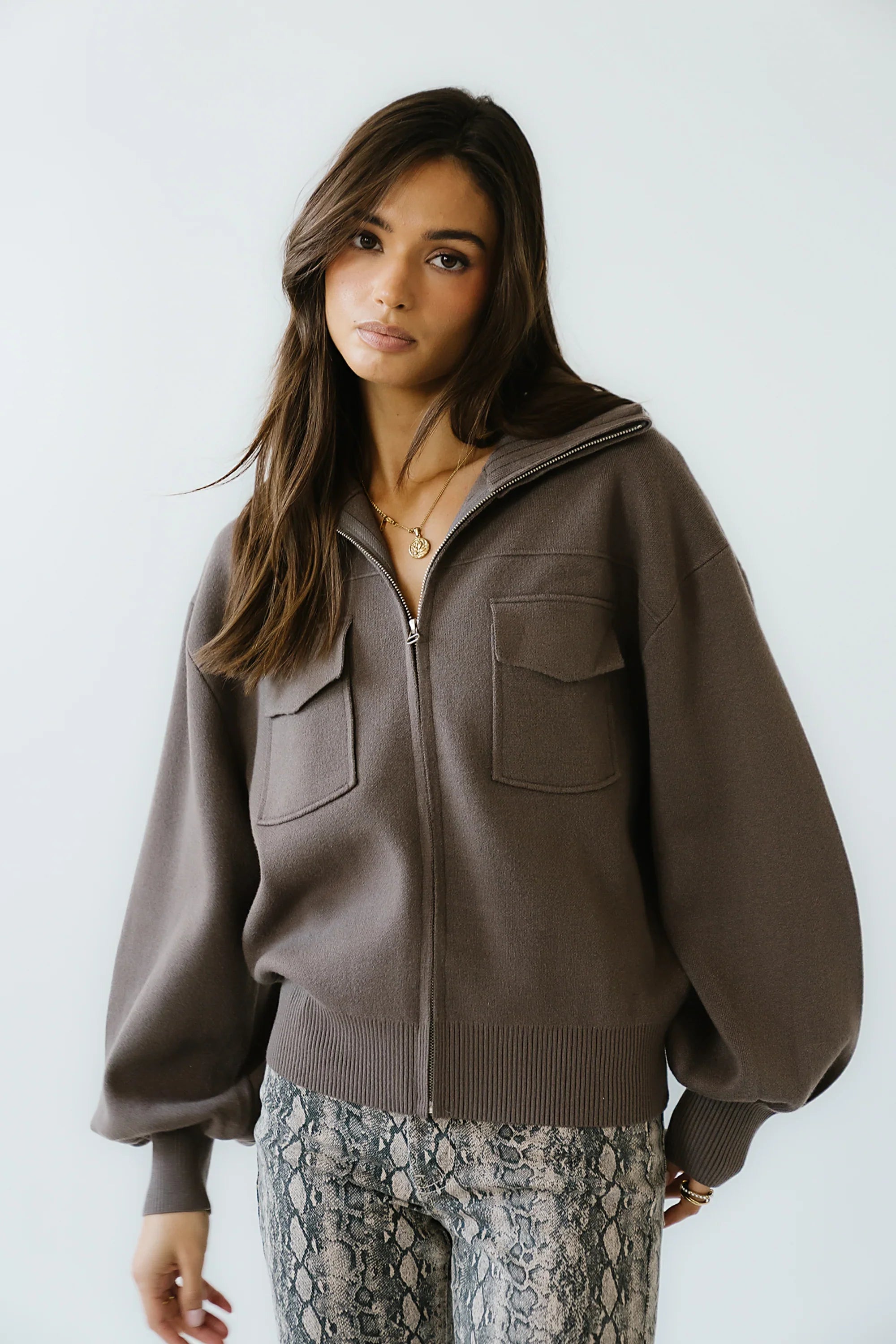 Markus Knit Bomber Jacket in Mocha FINAL SALE