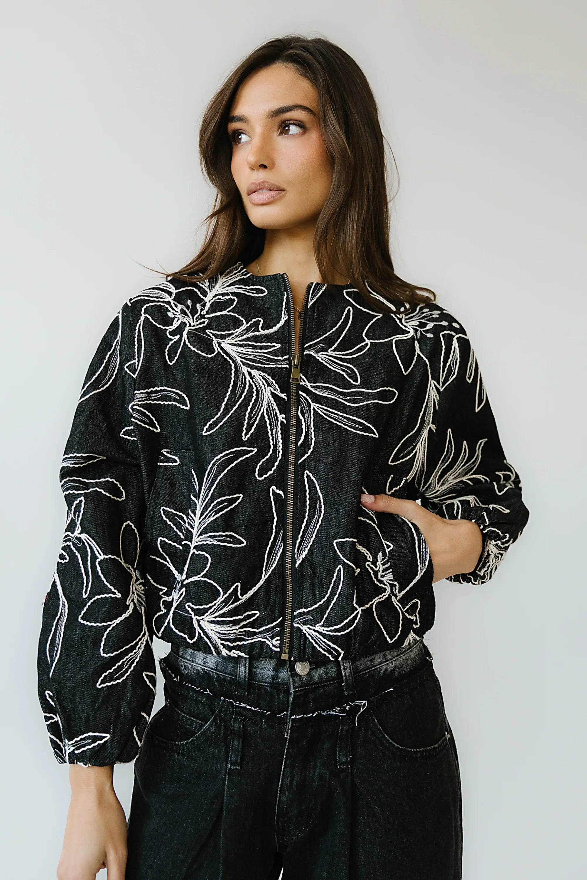 Sidney Embroidered Jacket in Faded Black