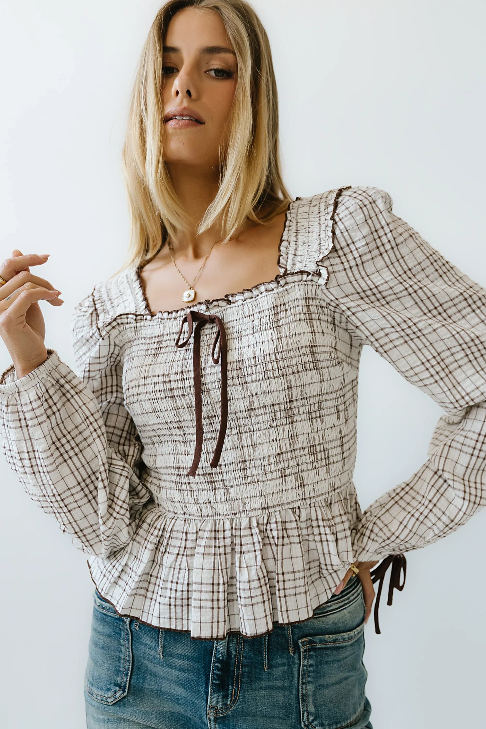 Vale Smocked Blouse in Mocha FINAL SALE
