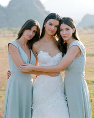 Simple A Line Chiffon V Neck Blue Sleeveless Long Bridesmaid Dresses