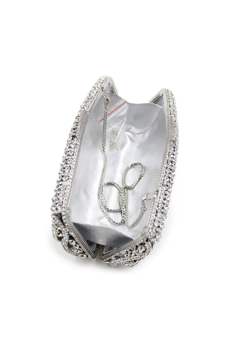 Silver Rhinestones Chain Square Party Handbag