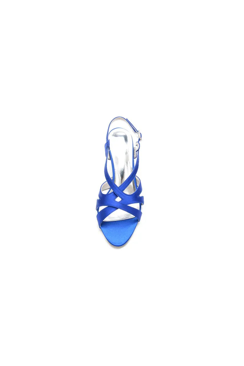 Royal Blue Cross Strap Pump with Elegant Silver Buckle