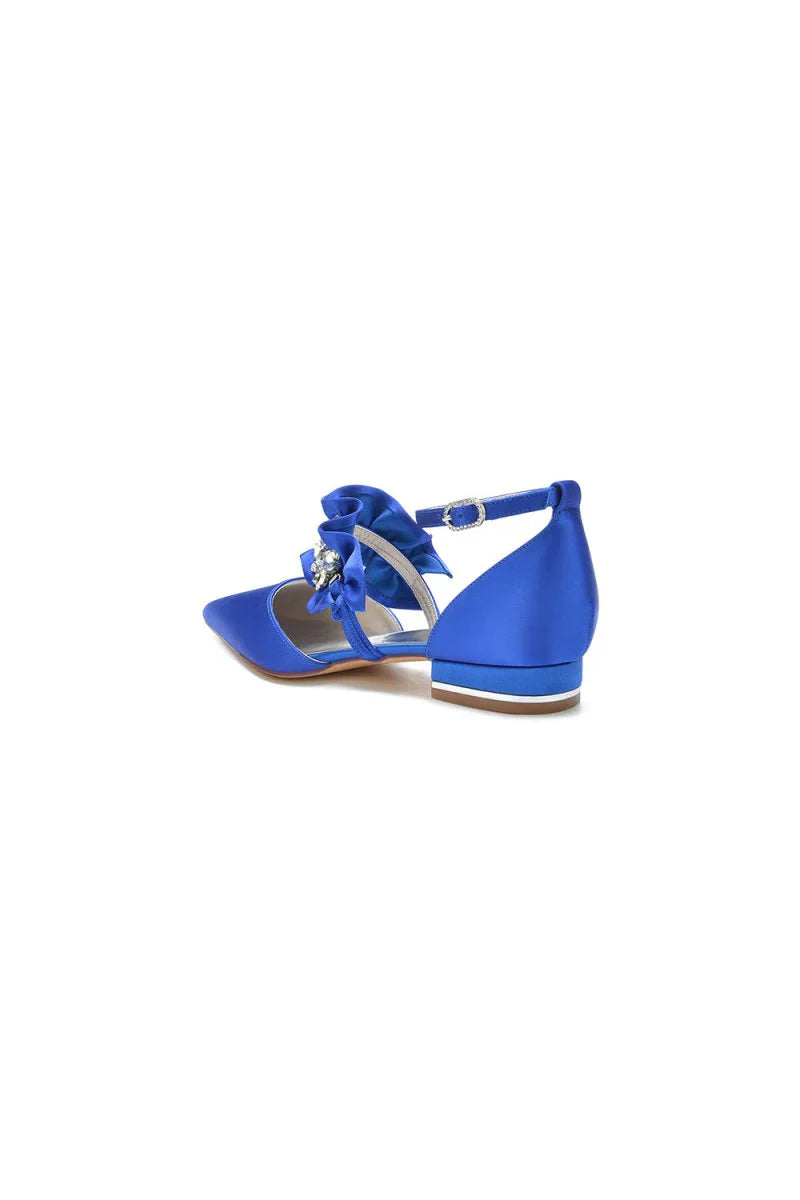 Pointed Toe Rhinestone Beaded Buckle Kitten Heels