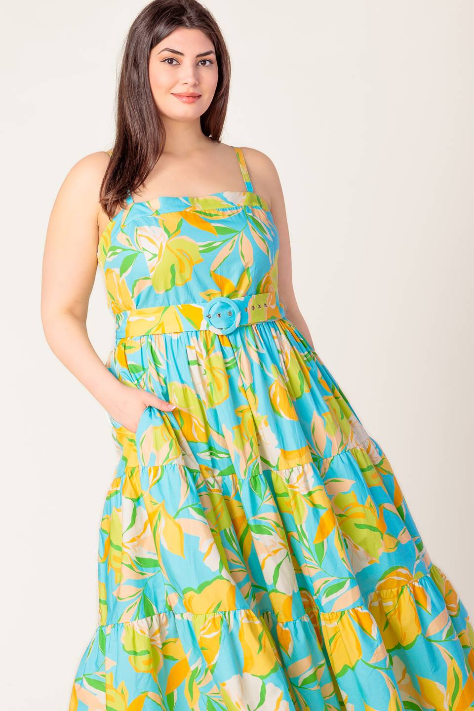 A PERFECT DAY MIDI DRESS BLUE YELLOW
