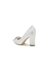 Pointed Toe Chunky Heels with Rhinestone