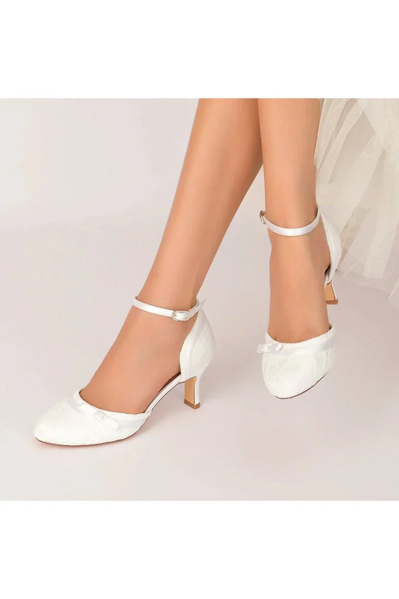 Chic White Lace Pointed Toe Heels with Silver Heel