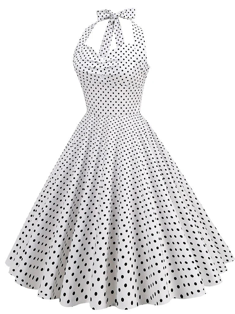 Red Polka Dots Halter Classis Style 1950S Dress