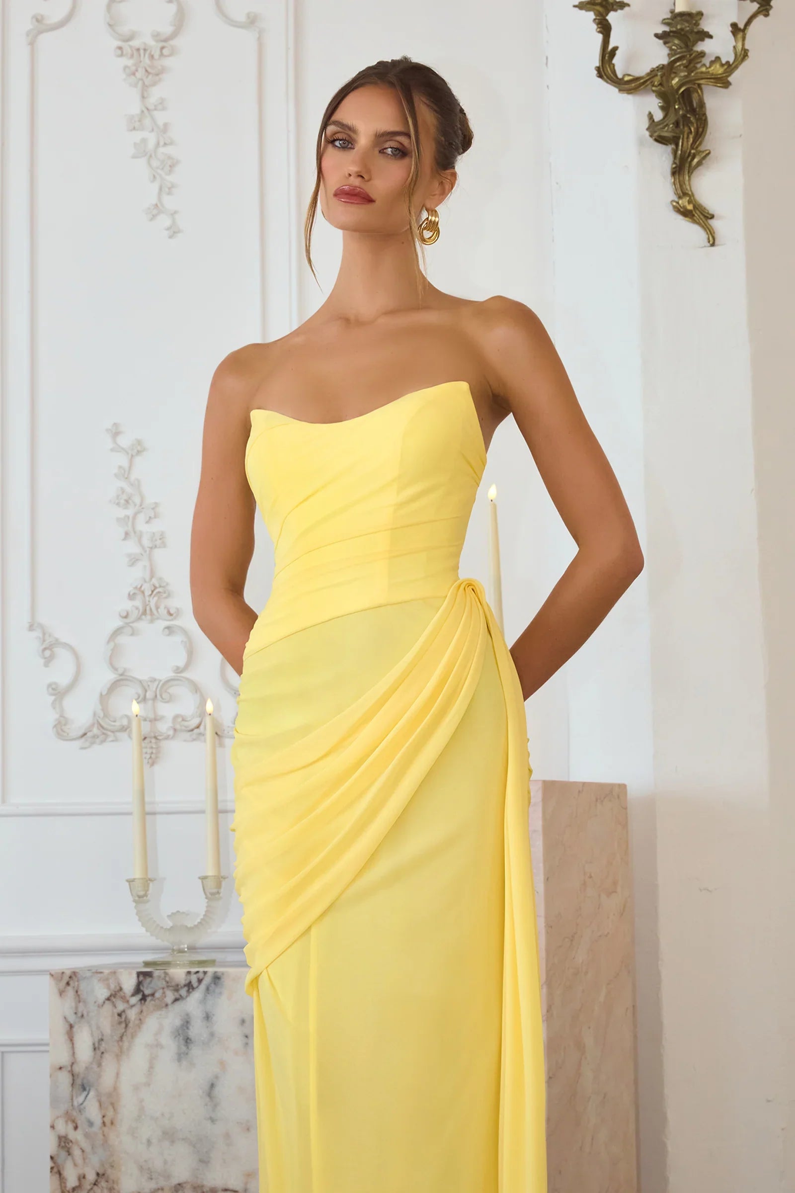 Skyler Gown Strapless Draped Chiffon Dress