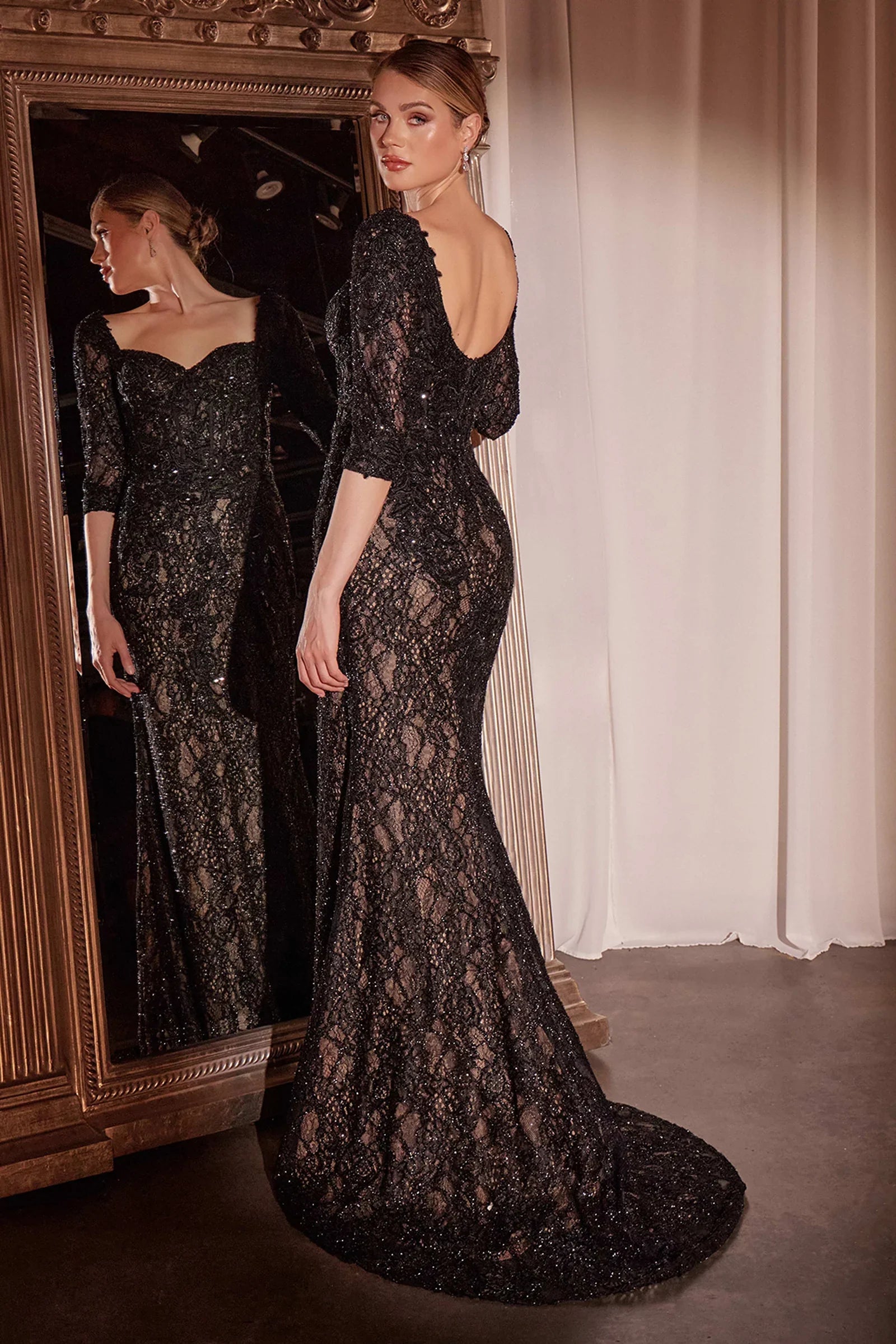Liesel Gown LONG SLEEVE LACE FITTED DRESS OVERSKIRT
