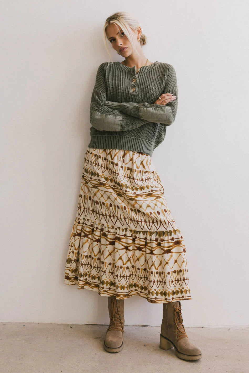 Inda Henley Sweater in Olive FINAL SALE