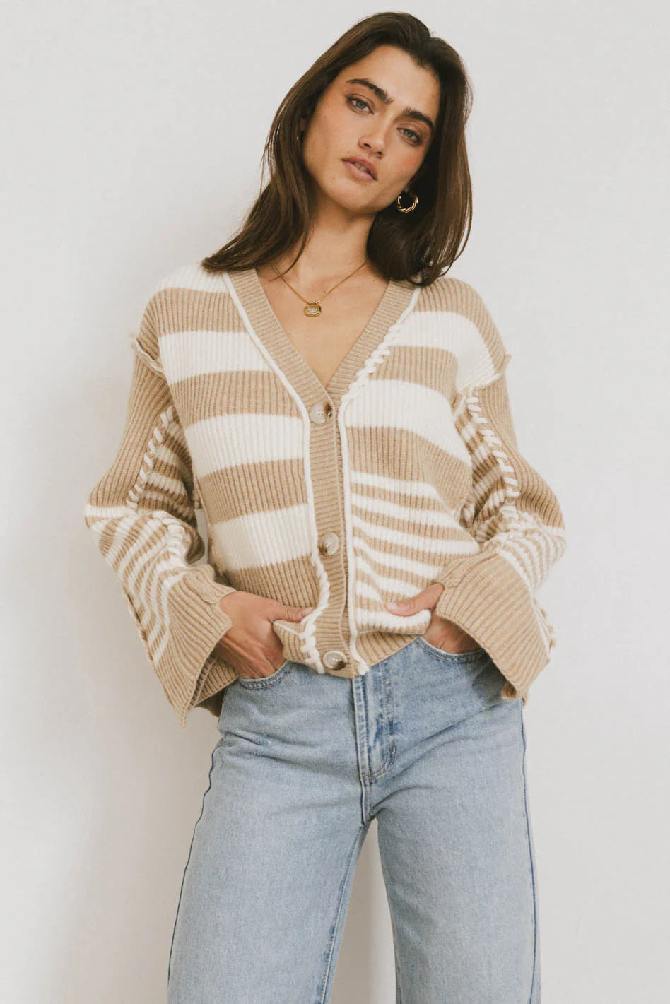 Yannah Striped Cardigan in Camel FINAL SALE