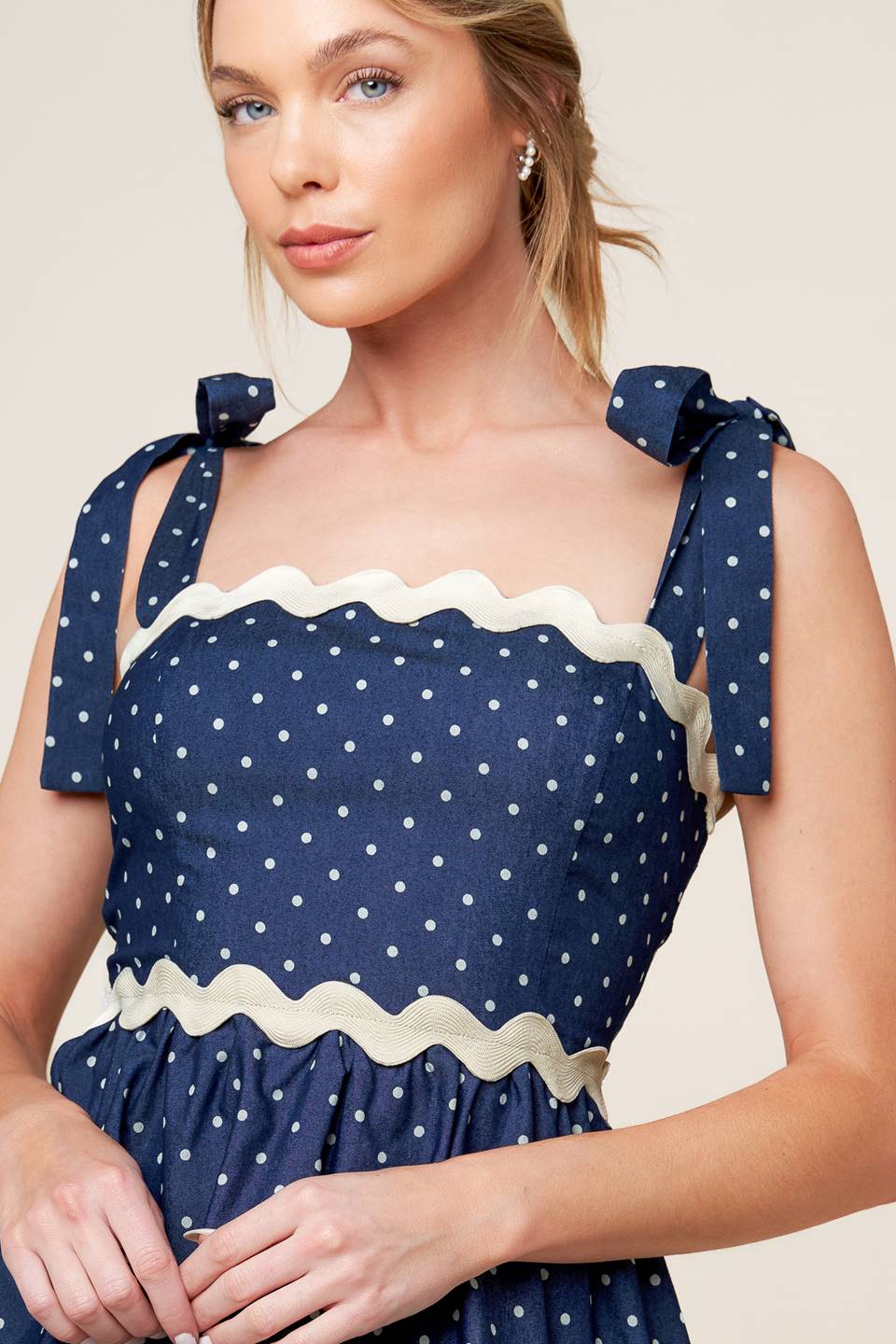 BLUE WHITE POLKA DOT MINI DRESS INDIGO