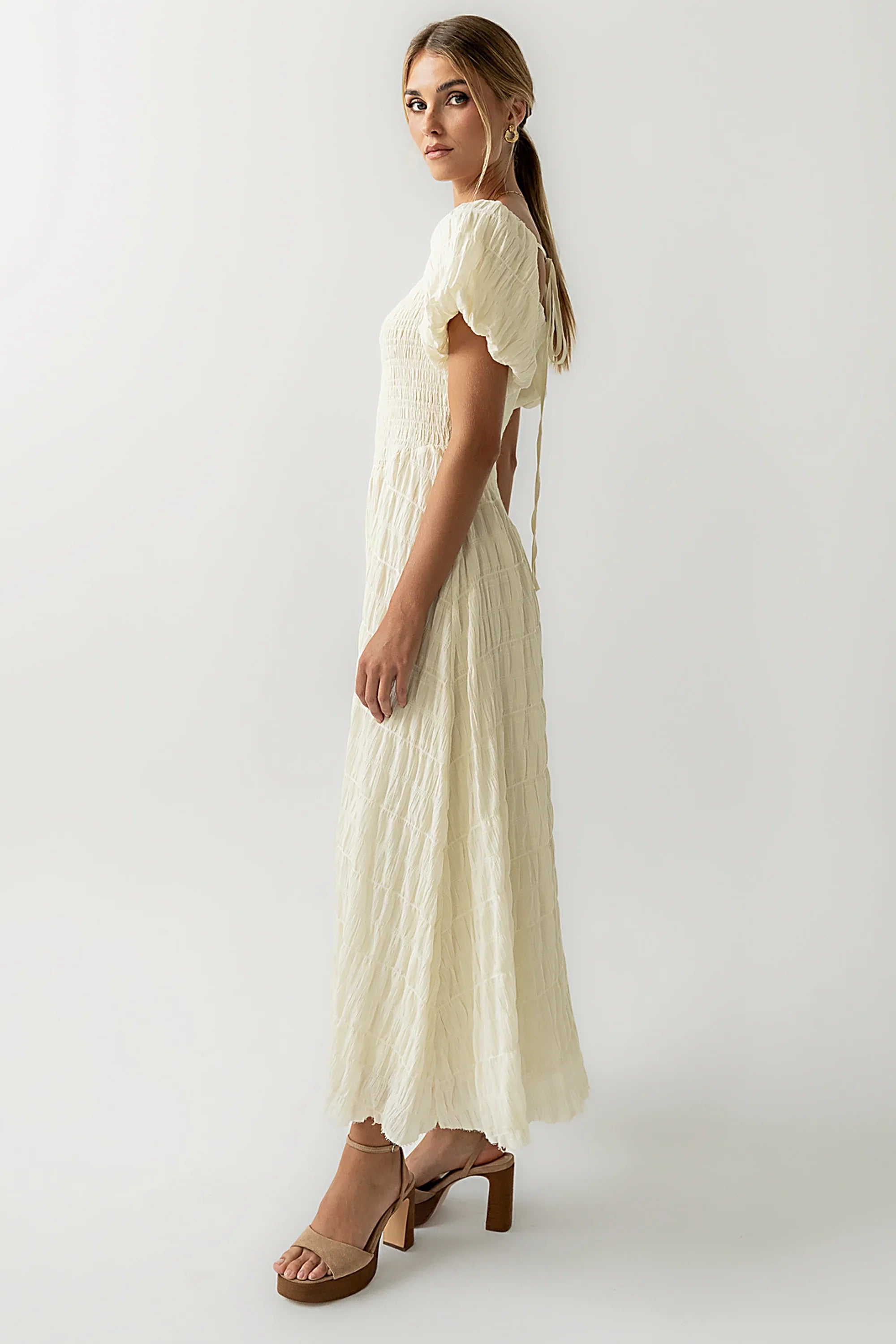 Beckie Smocked Maxi Dress in Off White