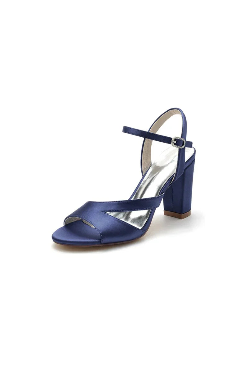 Simple Open Toe Block Heels with Ankle Strap
