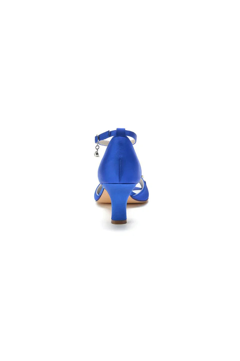 Rhinestone Open Toe Buckle Strap Chunky Heels