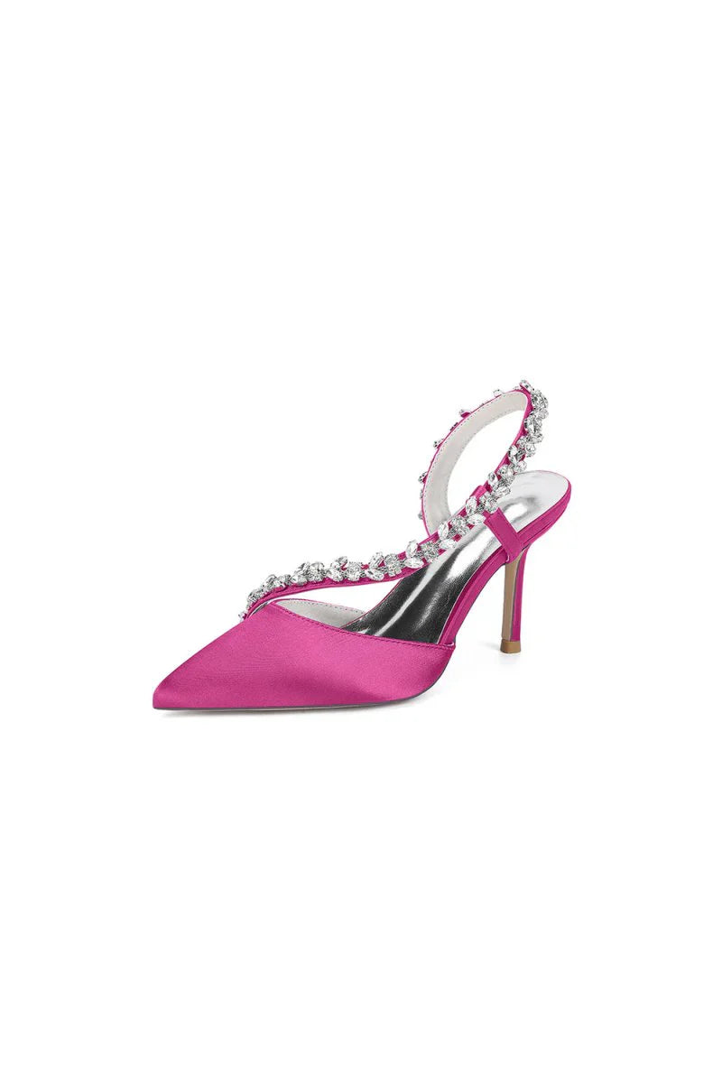 White Satin High Heels with Crystal Embellishments