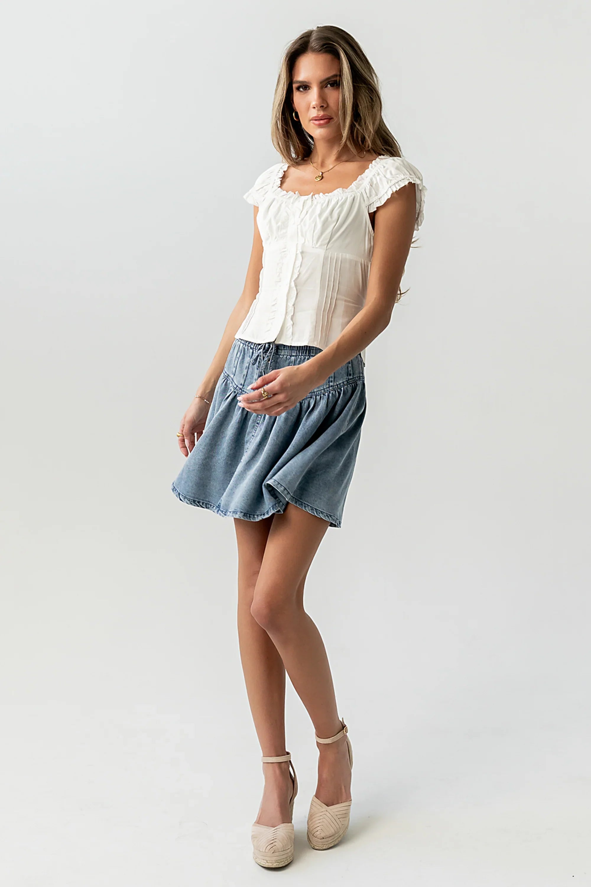 Briana Button Up Top in White