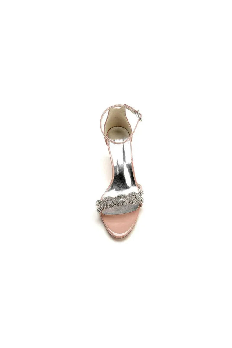 Burgundy High Heels with a Silver Crystal Bow