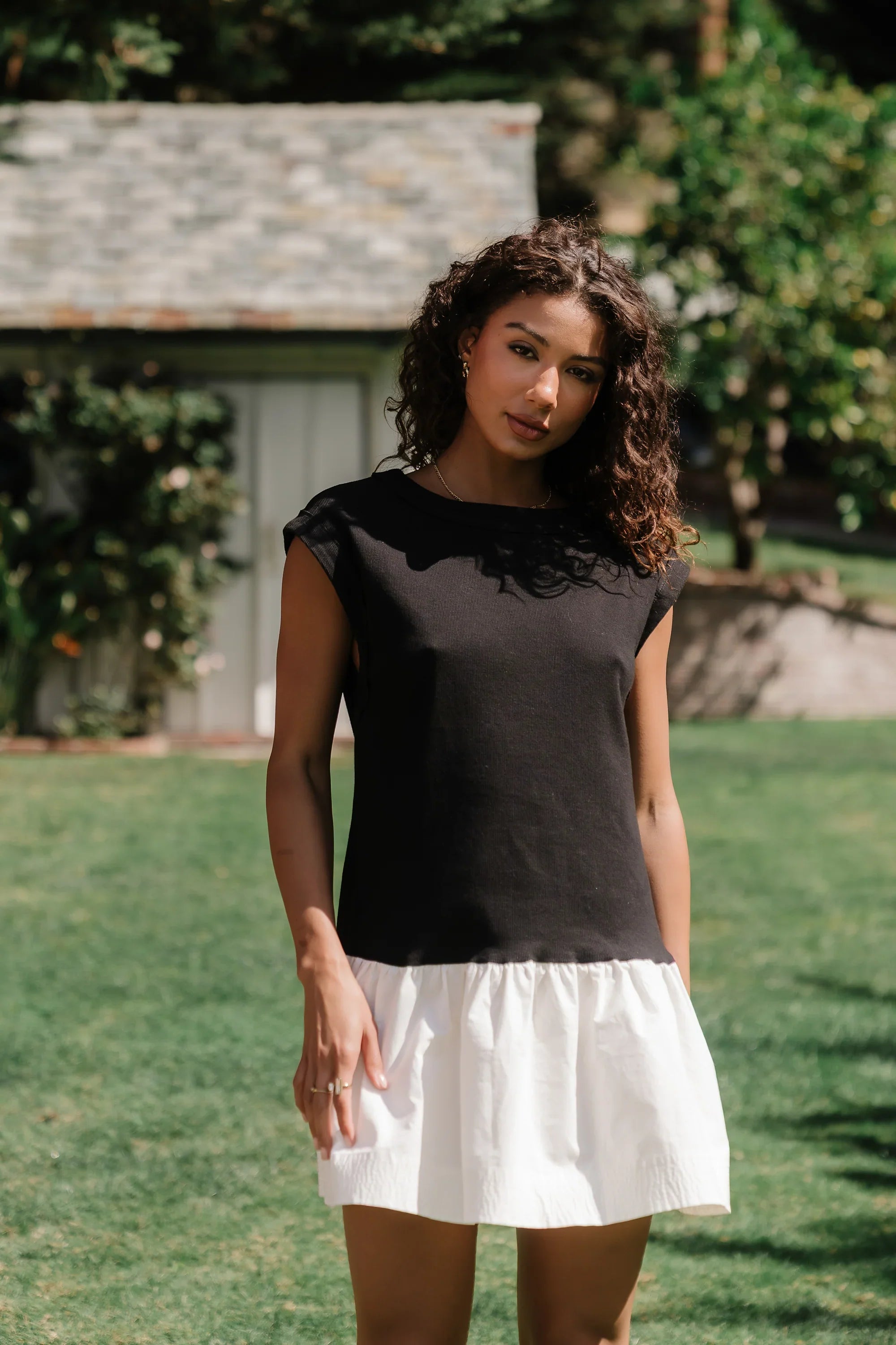 Jozie Mixed Media Mini Dress in Black
