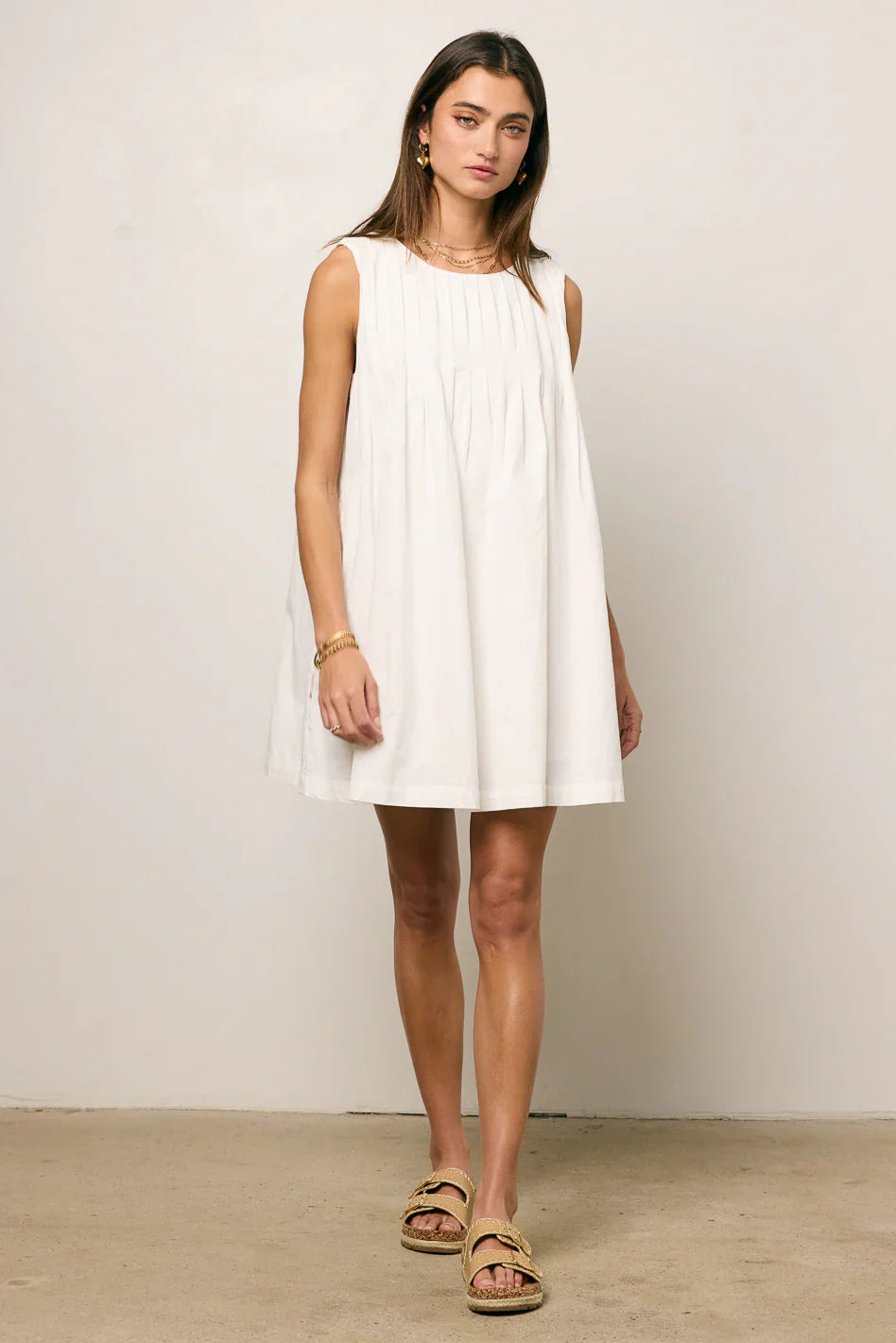 Arizona Pleated Babydoll Dress in White FINAL SALE