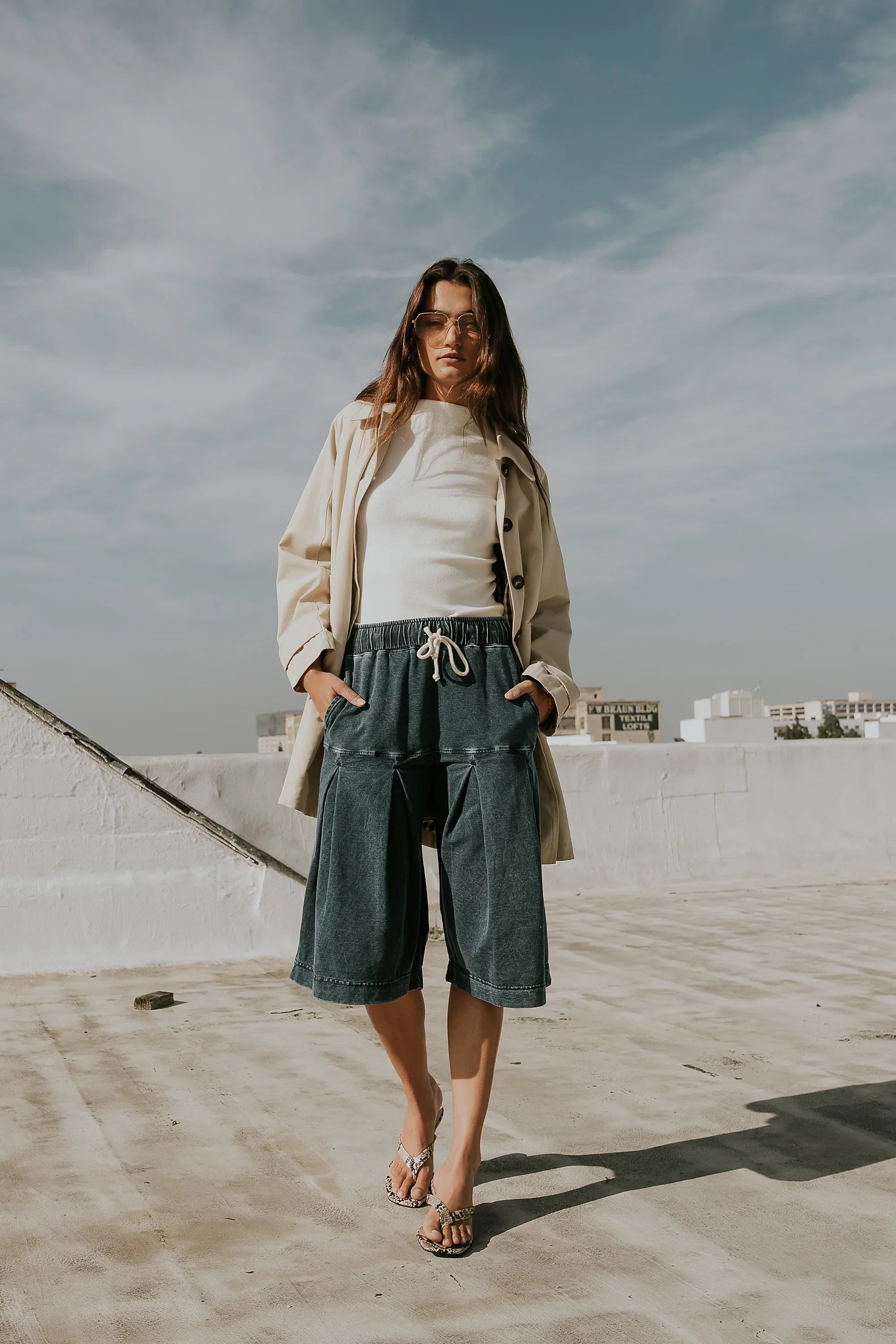 Micha Pleated Shorts in Denim