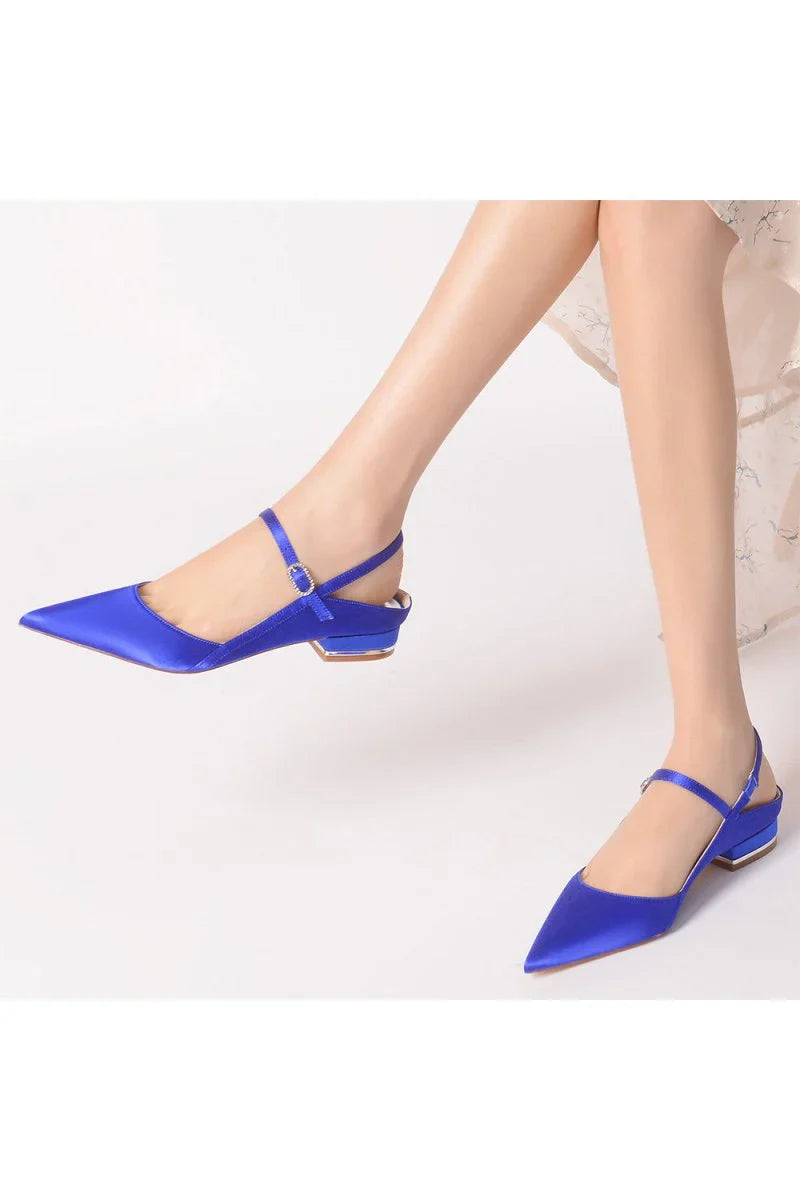 Satin Pointed Toe Buckle Kitten Heels
